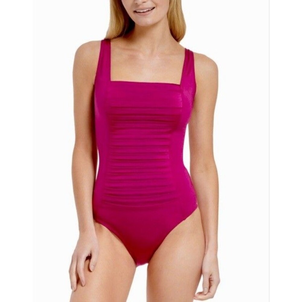 Calvin Klein Women's Shimmer Boysenberry Pleated Swimsuit Size 12 NWT